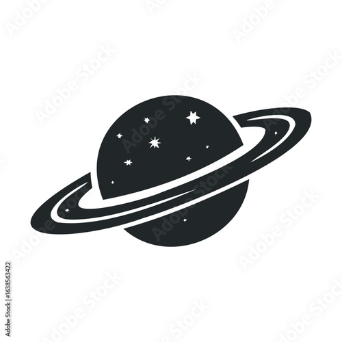 Silhouette of saturn with rings and stars in space
