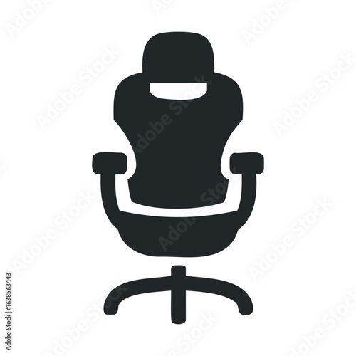 Black ergonomic office chair icon with adjustable armrests and swivel base