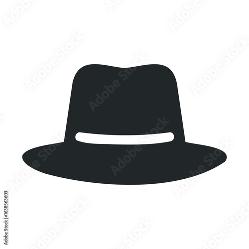 Black fedora hat icon on white background