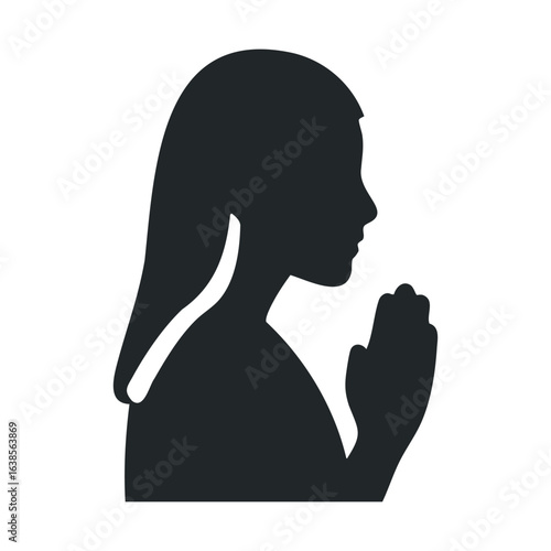 Silhouette of praying female figure in profile view