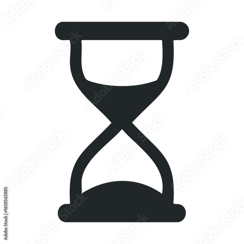 Black hourglass icon representing time and patience in minimalist silhouette design