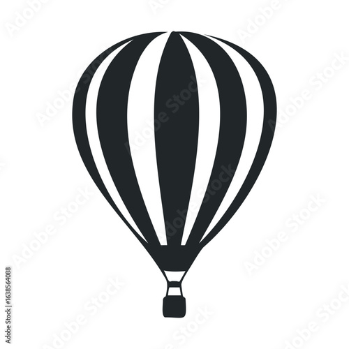 Black and white hot air balloon silhouette on white background