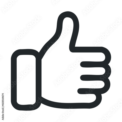 Black and white thumbs up icon for positive feedback and approval