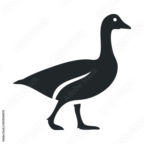 Minimalist silhouette of a walking goose in black