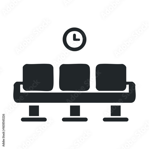 Minimalist icon of airport waiting area with seats and clock