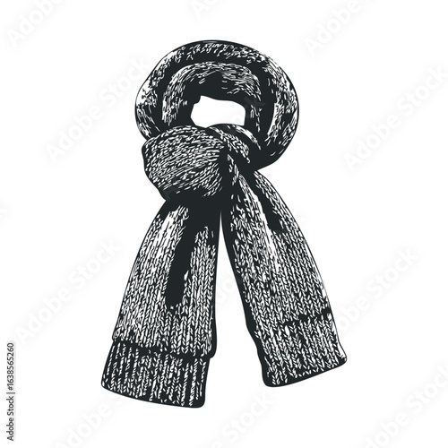 Graphic black and white knitted scarf illustration with detailed texture