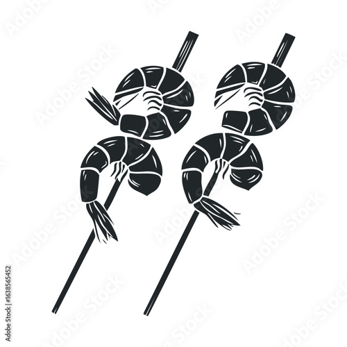 Sketched shrimp skewers illustration in black and white