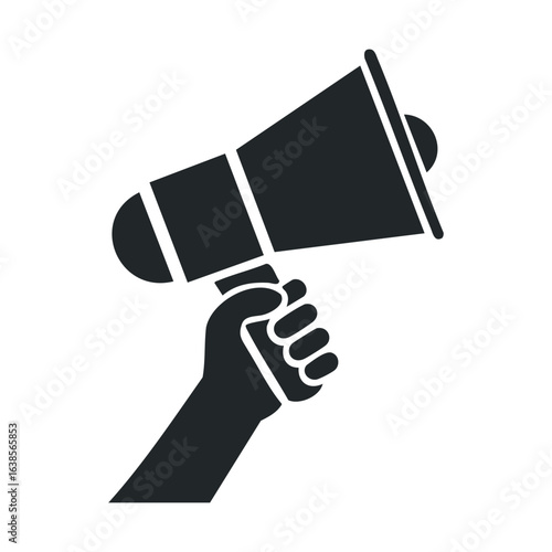 Black megaphone silhouette symbolizing communication and announcement
