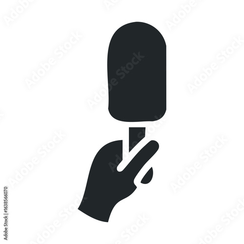 Hand holding chocolate popsicle icon in black and white
