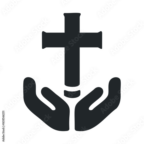 Silhouette of hands with cross: symbol of faith and spirituality