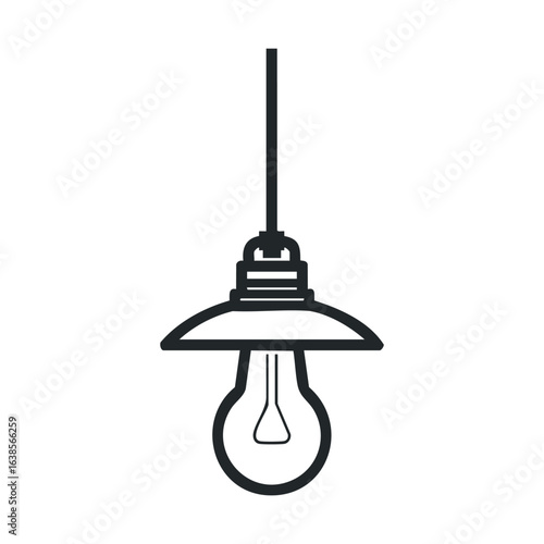 Minimalistic black and white hanging lamp illustration with light bulb design