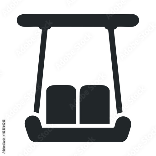 Simple black icon of a swing with two seats suspended from a horizontal bar