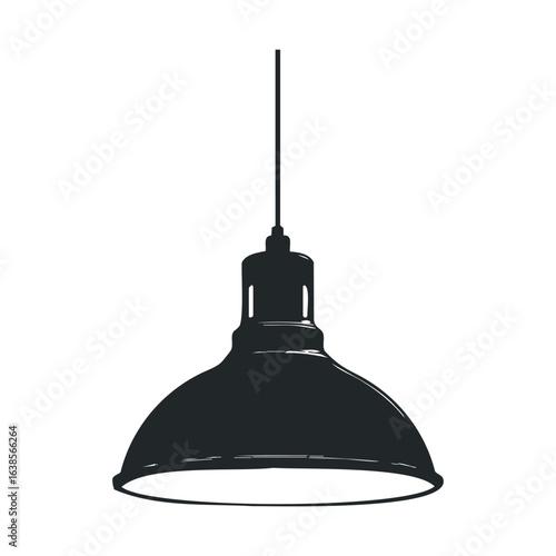 Black industrial pendant light hanging on white background illustration
