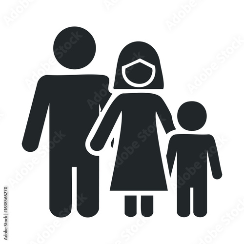 Silhouette family icon with father, mother, and child figures