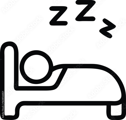 Simple black line icon of a person sleeping in bed with Zzz symbols vector
