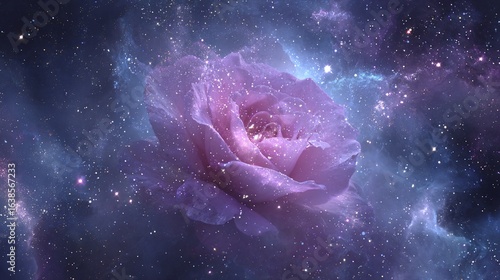 Wallpaper Mural Majestic rose blooms amidst a cosmic nebula, sparkling with stardust Torontodigital.ca