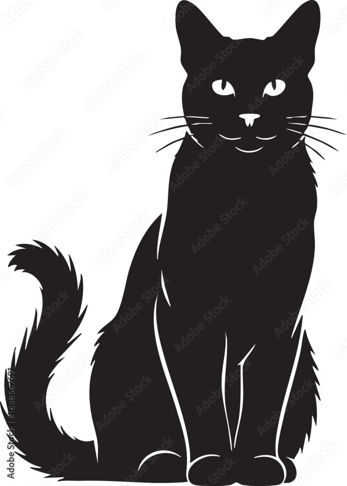 Fototapeta premium Black cat sitting elegantly in a striking silhouette