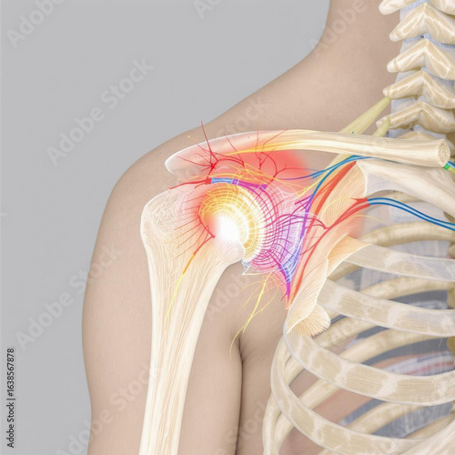 3D Illustration of the Shoulder Joint Showing Pain Focus