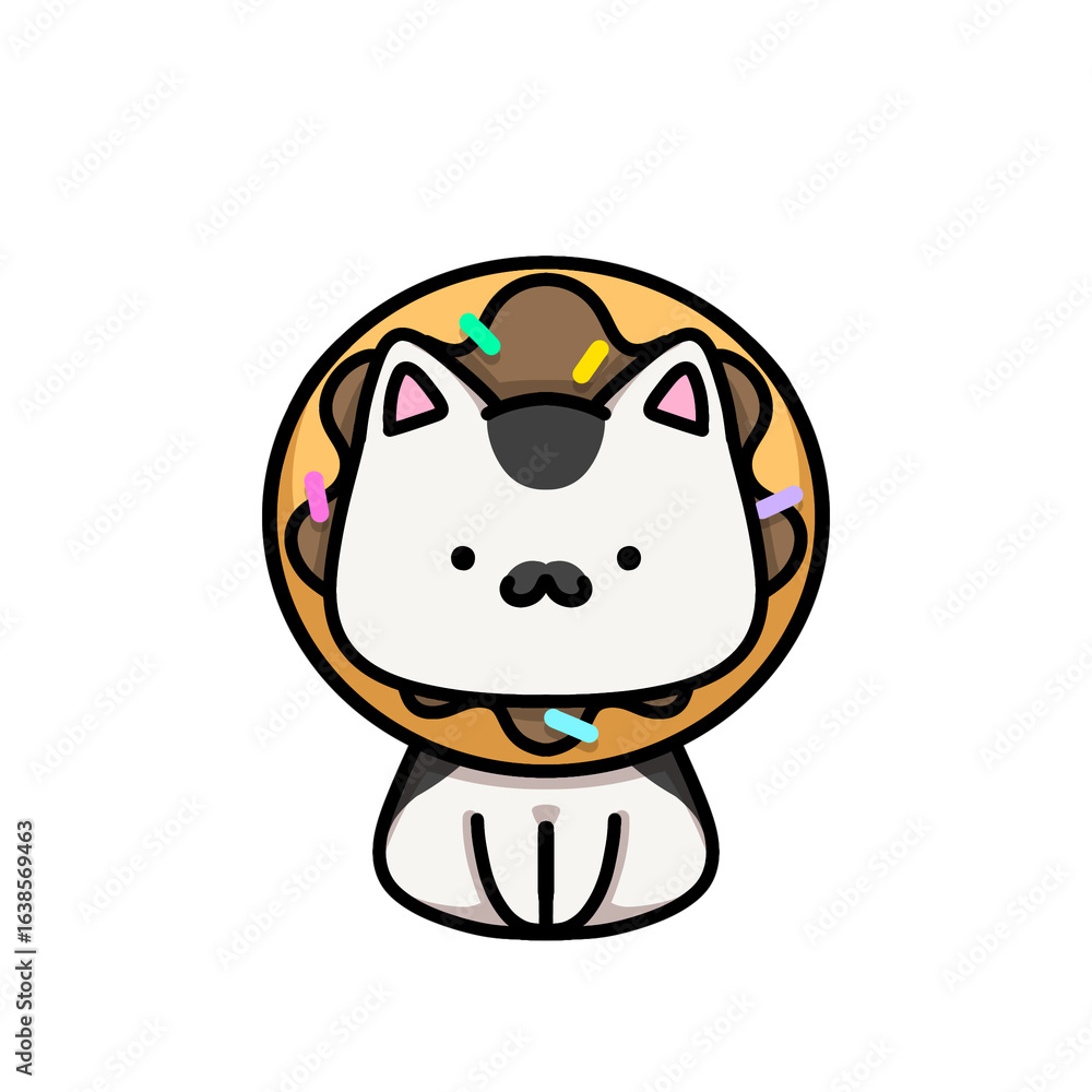 Naklejka premium [Dessert Edition] Chocolate glazing donut - Mustache cat