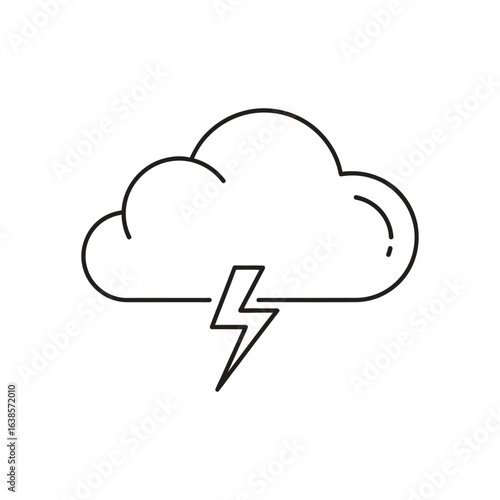 A simple line art icon of a storm cloud with a lightning bolt, representing bad weather.