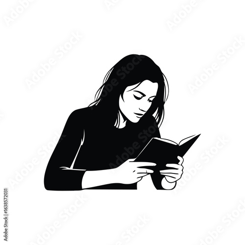 A focused woman deeply engaged in reading a book, a symbol of knowledge and education