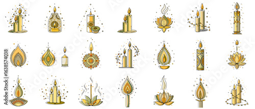 Candle icon set for blogs, websites, clipart, decor, holidays, spa, relaxation, greeting cards, educational and awareness materials, presentations