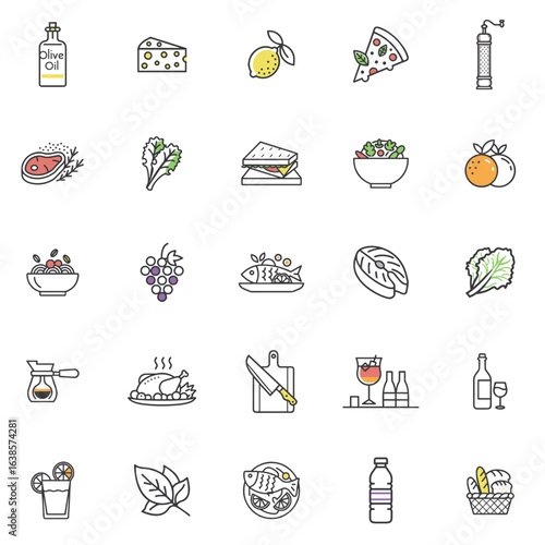 Italian cuisine icon set for blogs, websites, clipart, food, menu, pasta, pizza, restaurant, educational and awareness materials, presentations