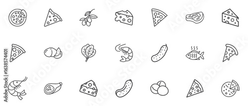 Pizza icon set for blogs, websites, clipart, menu, food, Italian cuisine, party, educational and awareness materials, presentations
