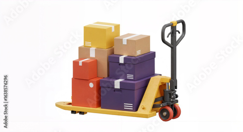 Pallet Jack with Stacked Shipping Boxes