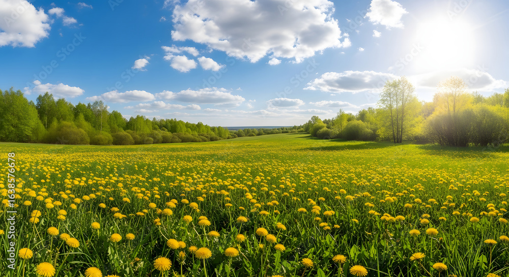 Fototapeta premium Vibrant Meadow of Dandelions Under a Sunny Sky