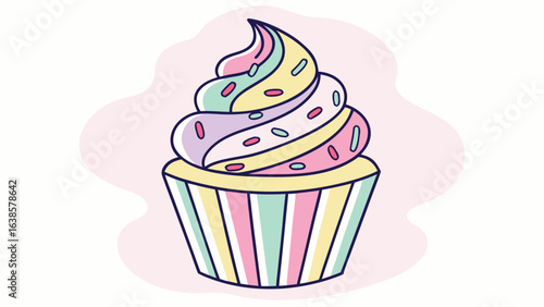 Wallpaper Mural Colorful Cupcake with Swirled Frosting and Sprinkles on a Pink Background dessert sweet Torontodigital.ca