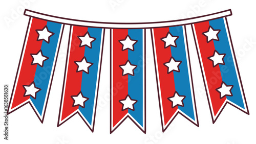 Red Blue White Star Bunting Flags Festive Celebration Decoration banner