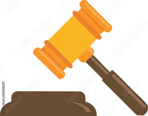 Judge gavel on sounding block, flat vector illustration