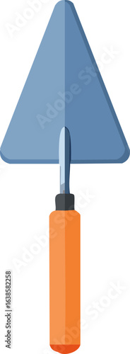 Construction trowel with orange handle, flat vector illustration