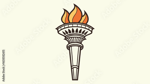 Stylized Torch with Flames on a Light Cream Background fire burning