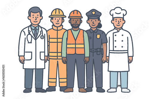 Diverse professions highlighted in modern cartoon style with subtle gradient effect