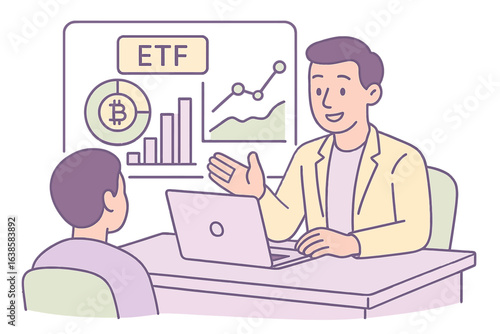 Discussion on bitcoin and etf investments in a modern office setting