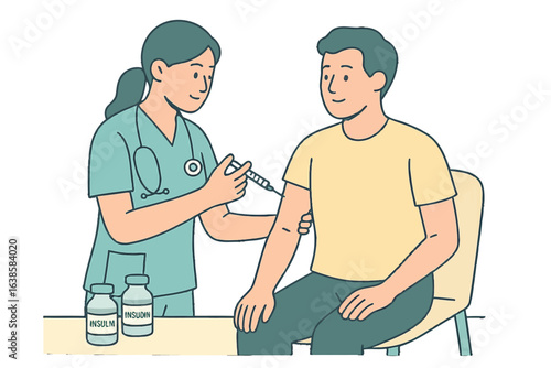 Healthcare professional administering insulin injection to patient in clinic setting