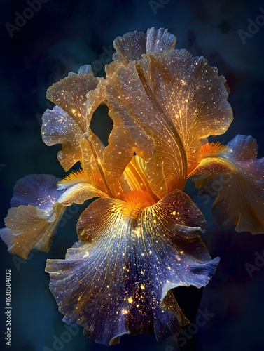 Purple and Yellow Iris Closeup with Magical Glow and Stardust