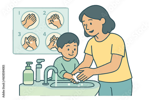 Handwashing guide: cartoon style tips for kids and parents