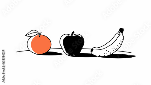 Vibrant fruit trio illustration perfect for healthy eating, wellness, and food-related projects
