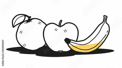 Vibrant fruit illustration of apple, orange, and banana ready for a healthy lifestyle