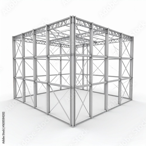Gray Metallic Cube Framework Structure 3D Render