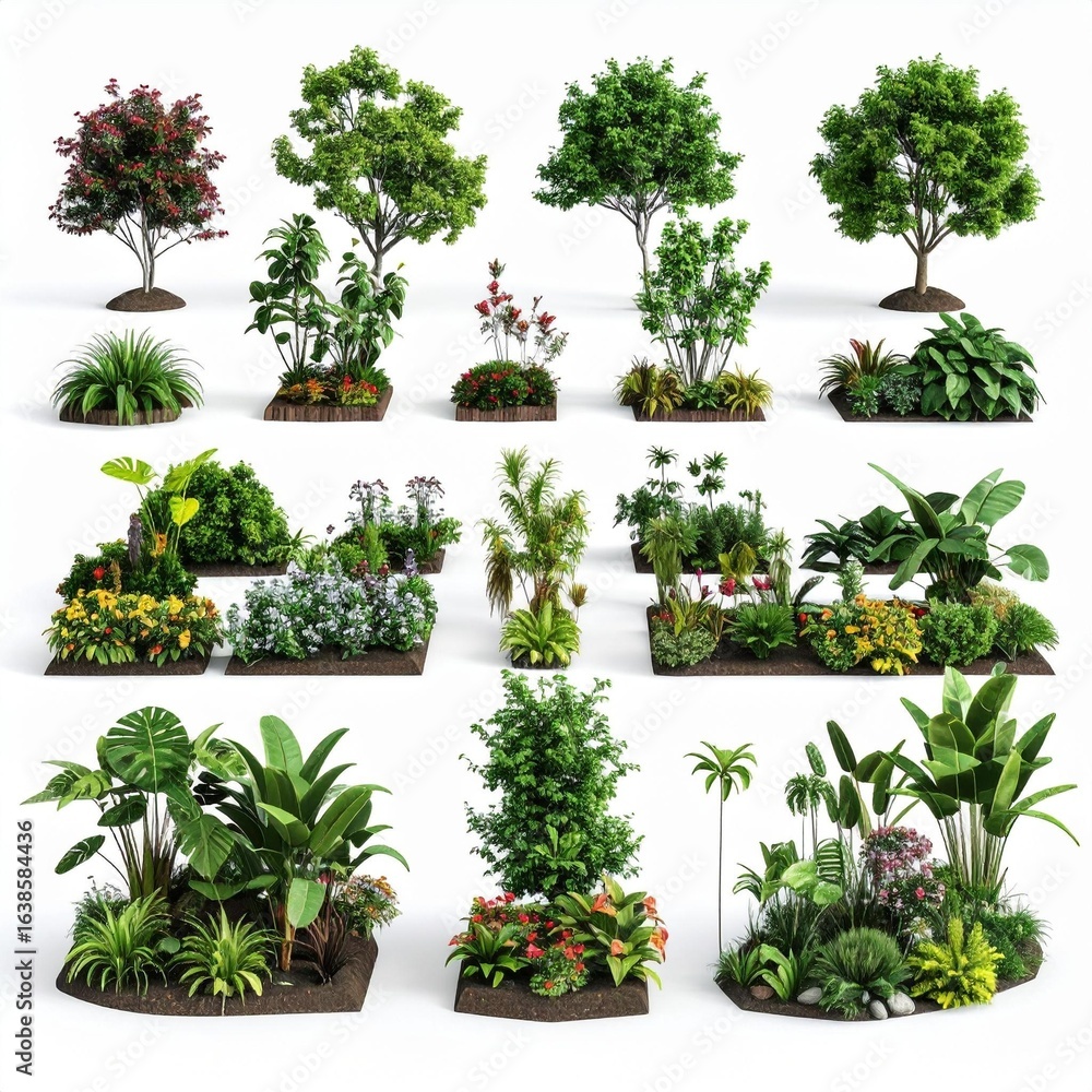 Fototapeta premium Lush Green Tropical Plants and Shrubs Collection