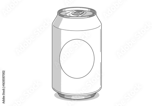 A greylined sketch of a generic soda can with a large blank circle on the side