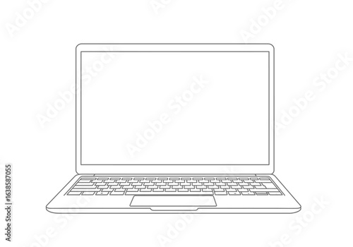 A line drawing of an open laptop displaying the screen keyboard and trackpad
