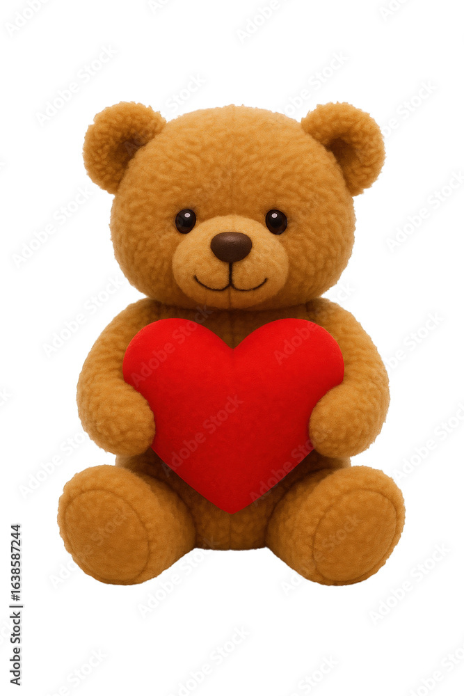 Fototapeta premium Adorable Teddy Bear Holding a Red Heart Symbolizing Love, Affection, and Valentine's Day Celebration