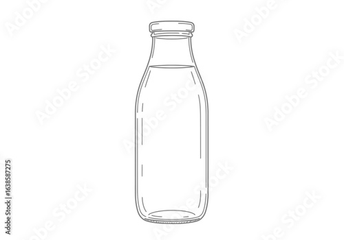 Bottle filled with liquid Gray line drawing on a white backdrop