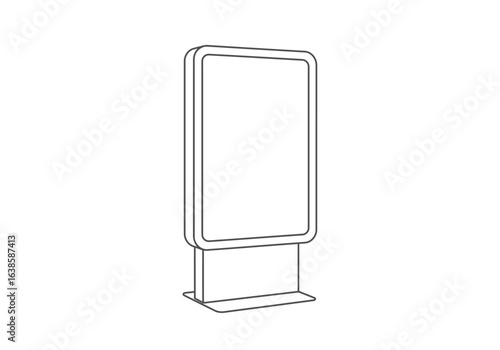 Line drawing of a blank rectangular billboard on a short stand