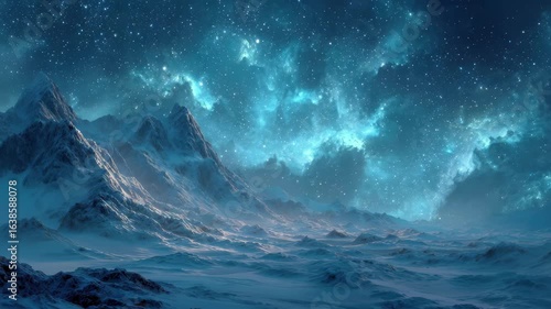Majestic Snowy Mountains under a Starry Sky A Breathtaking Celestial Landscape,, 4k video footage